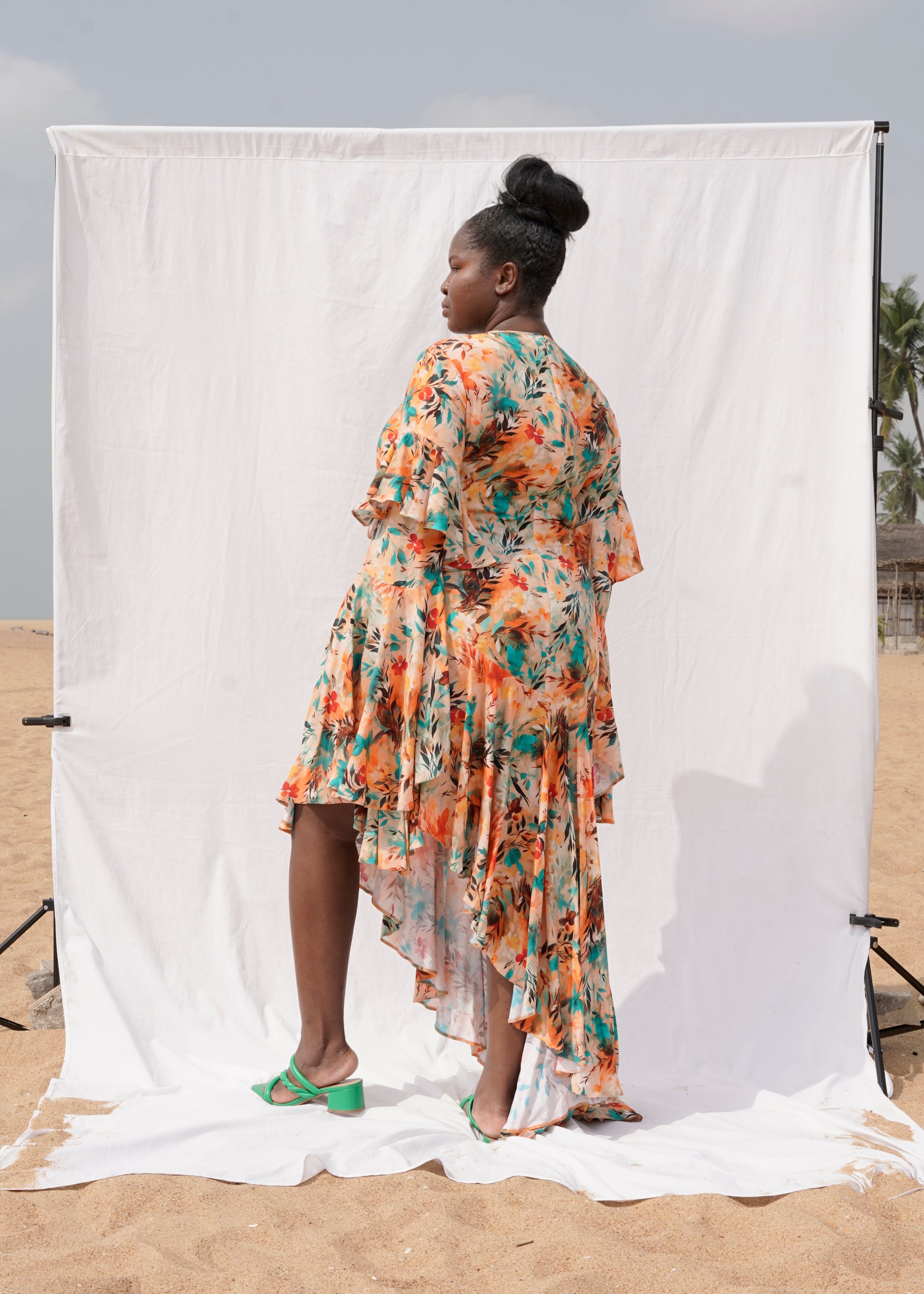 Oni Long Sleeve Dress-Orange Floral Print – KOKOKY