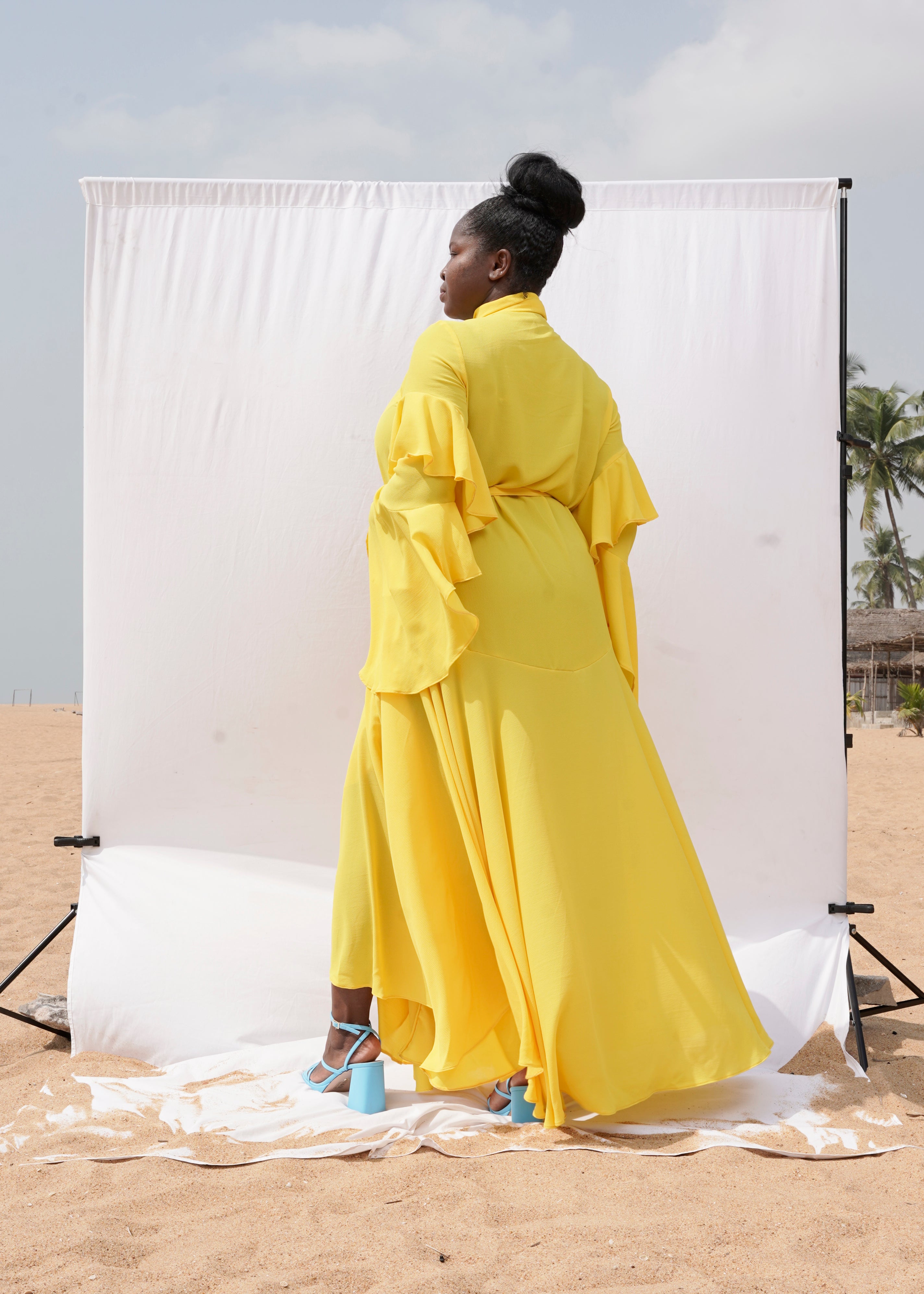 Korinne Deluxe Long Sleeves Wrap Dress-Yellow – KOKOKY